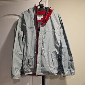 Columbia Men's Gray and Red Hooded Raincoat - XL